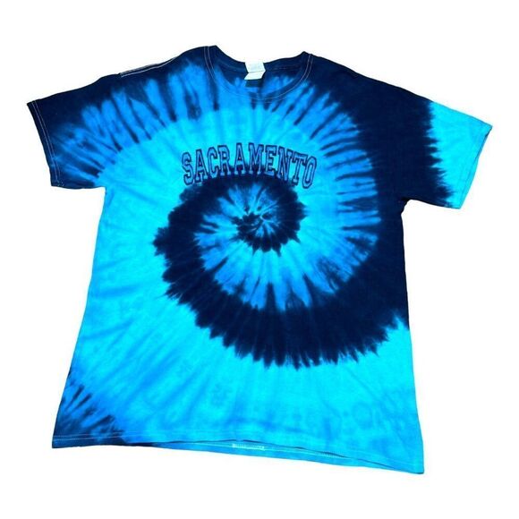 Sacramento Tie-Dye T-Shirt By Gildan Size XL Blue & Black Cotton Vintage Swirl - Picture 1 of 5